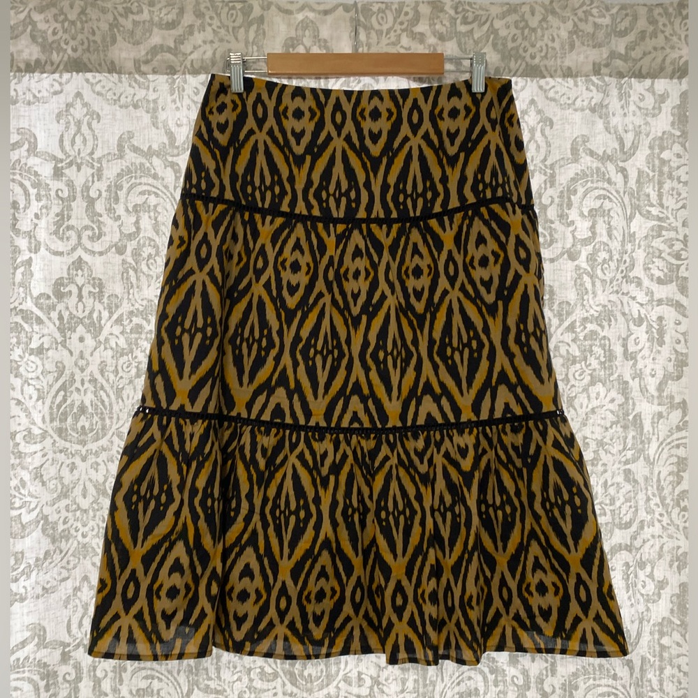 Jones New York Cotton Full A Line Eyelet Boho Aztec Midi Skirt Black Tan 8